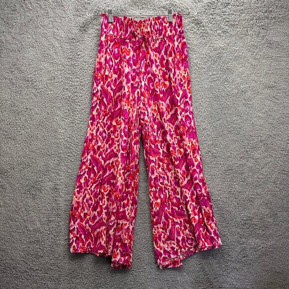 Umgee Medium Pink Wide Leg Full Flowy Pants Elastic Waist Resort Vacation Beach - Picture 1 of 8